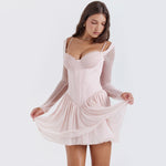 Load image into Gallery viewer, Lueur Lace & Mesh Corset Mini Dress with Sheer Sleeves
