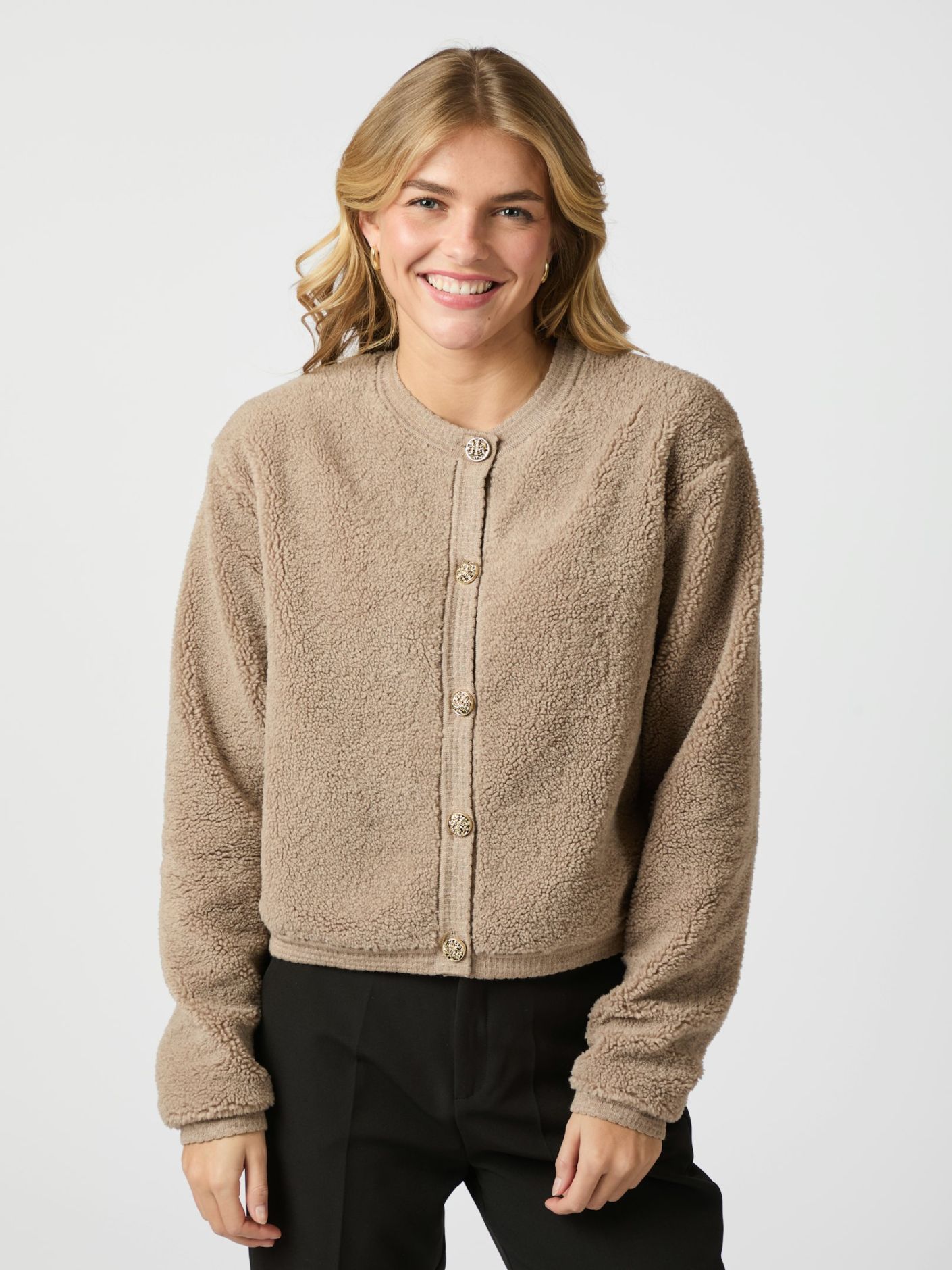 Robe Teddy Cardigan | Texture Faux Shearling | Bouton Devant