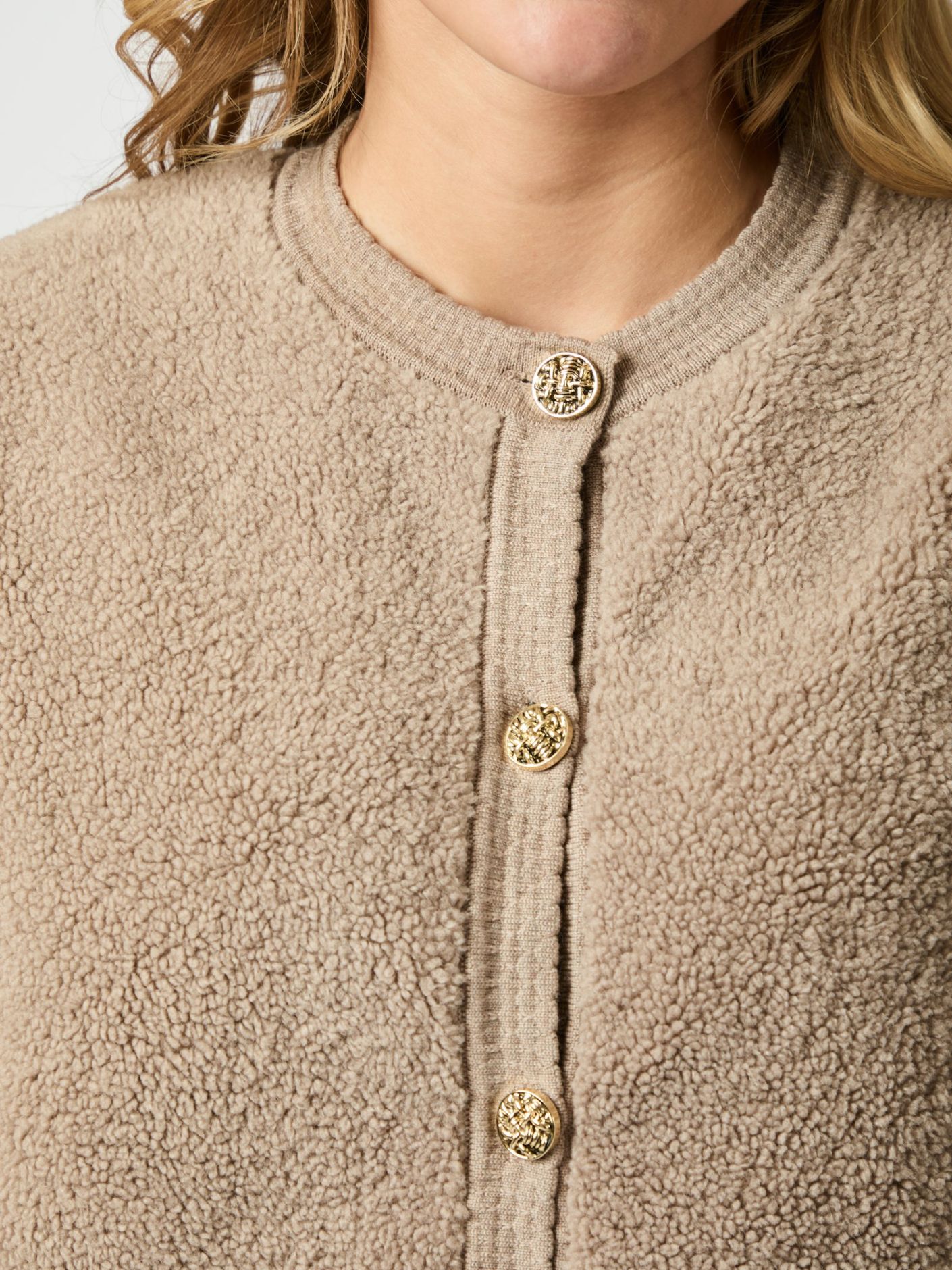 Robe Teddy Cardigan | Texture Faux Shearling | Bouton Devant