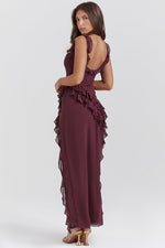 Load image into Gallery viewer, Lueur Ruffle Split Maxi Dress | Square Neckline, Sleeveless, Draped Hem