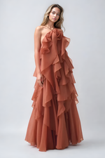 Load image into Gallery viewer, Lueur Livora Ruffled Maxi Dress | Halterneck | Layered Chiffon