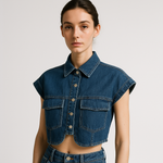 Load image into Gallery viewer, Cropped Denim Shirt | Sleeveless | Boxy Fit