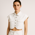 Load image into Gallery viewer, Cropped Denim Shirt | Sleeveless | Boxy Fit