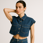 Load image into Gallery viewer, Cropped Denim Shirt | Sleeveless | Boxy Fit
