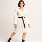 Load image into Gallery viewer, Lina Pleated Wrap Dress | White Contrast Belt | Contemporary Elegance