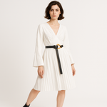 Load image into Gallery viewer, Lina Pleated Wrap Dress | White Contrast Belt | Contemporary Elegance