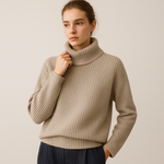 Load image into Gallery viewer, Wool Ribbed Turtleneck Sweater | Cross Collar | Relaxed Fit