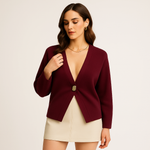 Load image into Gallery viewer, Minimalist Gold Button Cardigan | Deep V Neck | Refined Modern Knit