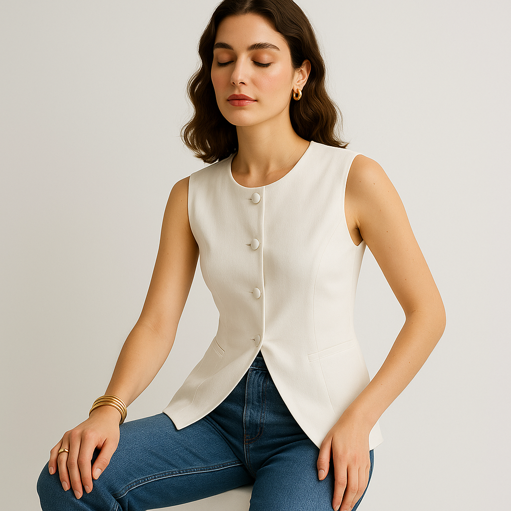 Gilet sans manches | Coupe slim | Détail bouton caché