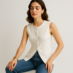 Load image into Gallery viewer, Structured Sleeveless Vest | Slim Fit | Covered Button Detail