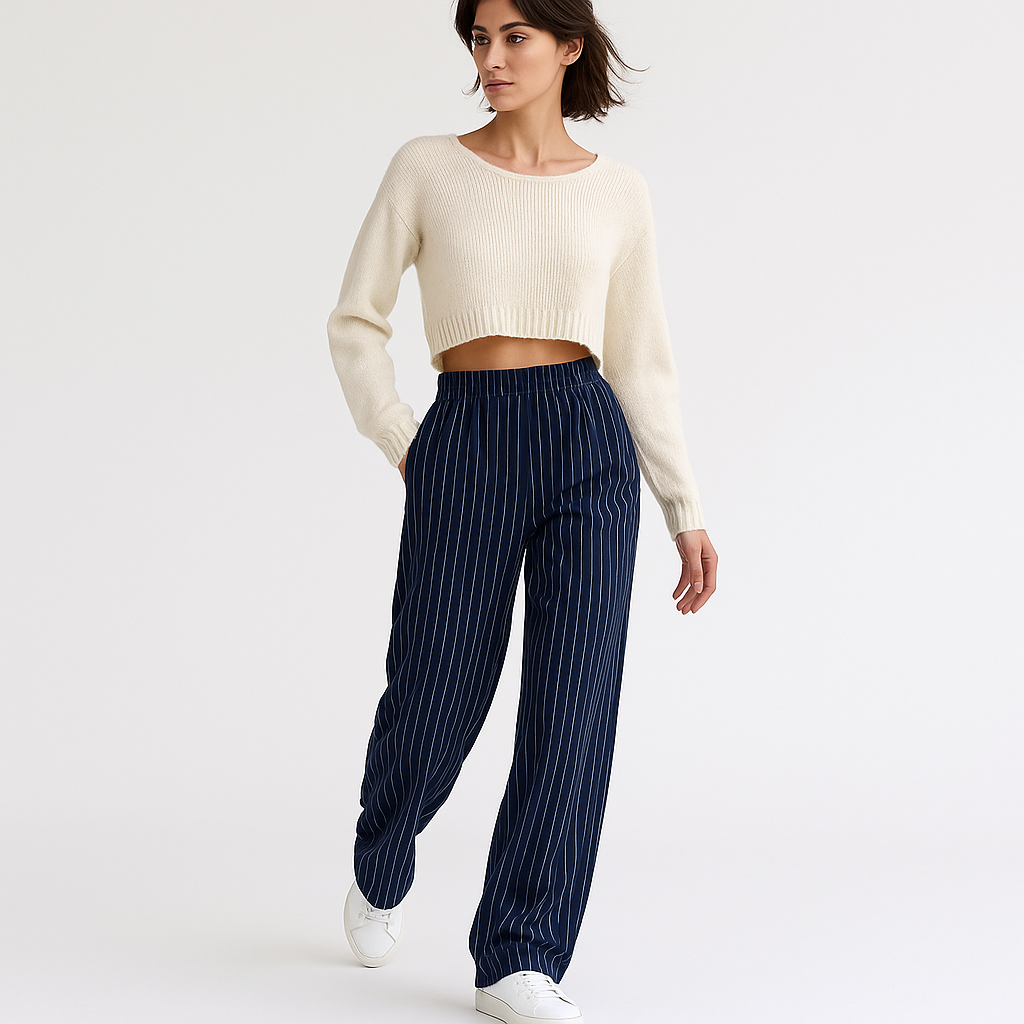 Pantalon Relaxé à Rayures | Taille Élastique | Tailoring Moderne