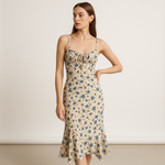 Load image into Gallery viewer, Floral Midi Dress | Blue Petal Print | Romantic French Silhouette