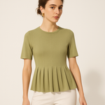 Load image into Gallery viewer, Pleated Hem Knit Top | Fitted Waist | Short Sleeve