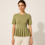 Load image into Gallery viewer, Pleated Hem Knit Top | Fitted Waist | Short Sleeve