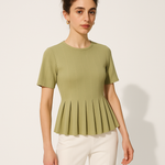 Load image into Gallery viewer, Pleated Hem Knit Top | Fitted Waist | Short Sleeve