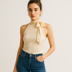 Load image into Gallery viewer, Halter Neck Top | Bow Tie Collar | Fluid Fit