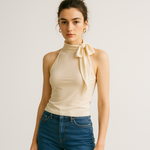 Load image into Gallery viewer, Halter Neck Top | Bow Tie Collar | Fluid Fit