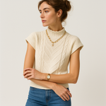 Load image into Gallery viewer, Cable Knit Sleeveless Sweater | High Neck