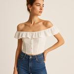 Load image into Gallery viewer, Broderie Bardot Corset Top | Ruffled Trim | Fitted Silhouette