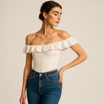 Load image into Gallery viewer, Broderie Bardot Corset Top | Ruffled Trim | Fitted Silhouette