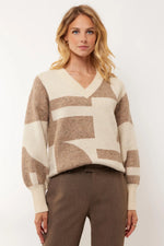 Load image into Gallery viewer, Fondamentale Geometric Knit Sweater | V-Neck | Balloon Sleeve