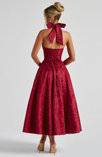 Load image into Gallery viewer, Halter Neck Satin Midi Dress | A-Line Silhouette