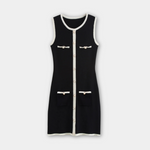 Load image into Gallery viewer, Sleeveless Knit Mini Dress | Contrast Trim | Button Front | Slim Fit