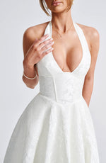 Load image into Gallery viewer, Halter Neck Satin Midi Dress | A-Line Silhouette