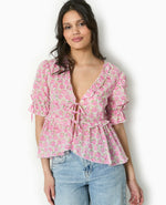 Load image into Gallery viewer, Clarté Floral Blouse | Ruffled V-Neck | Puff Sleeves