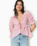Load image into Gallery viewer, Clarté Floral Blouse | Ruffled V-Neck | Puff Sleeves