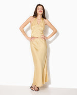 Load image into Gallery viewer, Gold Sequin Maxi Skirt | High Slit Evening Silhouette