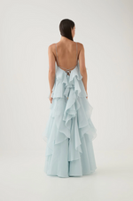 Load image into Gallery viewer, Lueur Livora Ruffled Maxi Dress | Halterneck | Layered Chiffon