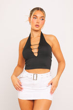 Load image into Gallery viewer, Midnight Ladder Halter Top | Plunge Front | Cropped Fit