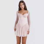 Load image into Gallery viewer, Lueur Lace & Mesh Corset Mini Dress with Sheer Sleeves