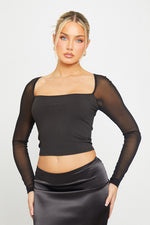 Load image into Gallery viewer, Noir Mesh Long Sleeve Top | Square Neck | Slim Fit