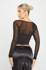 Load image into Gallery viewer, Noir Mesh Long Sleeve Top | Square Neck | Slim Fit