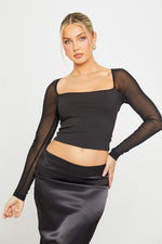 Load image into Gallery viewer, Noir Mesh Long Sleeve Top | Square Neck | Slim Fit