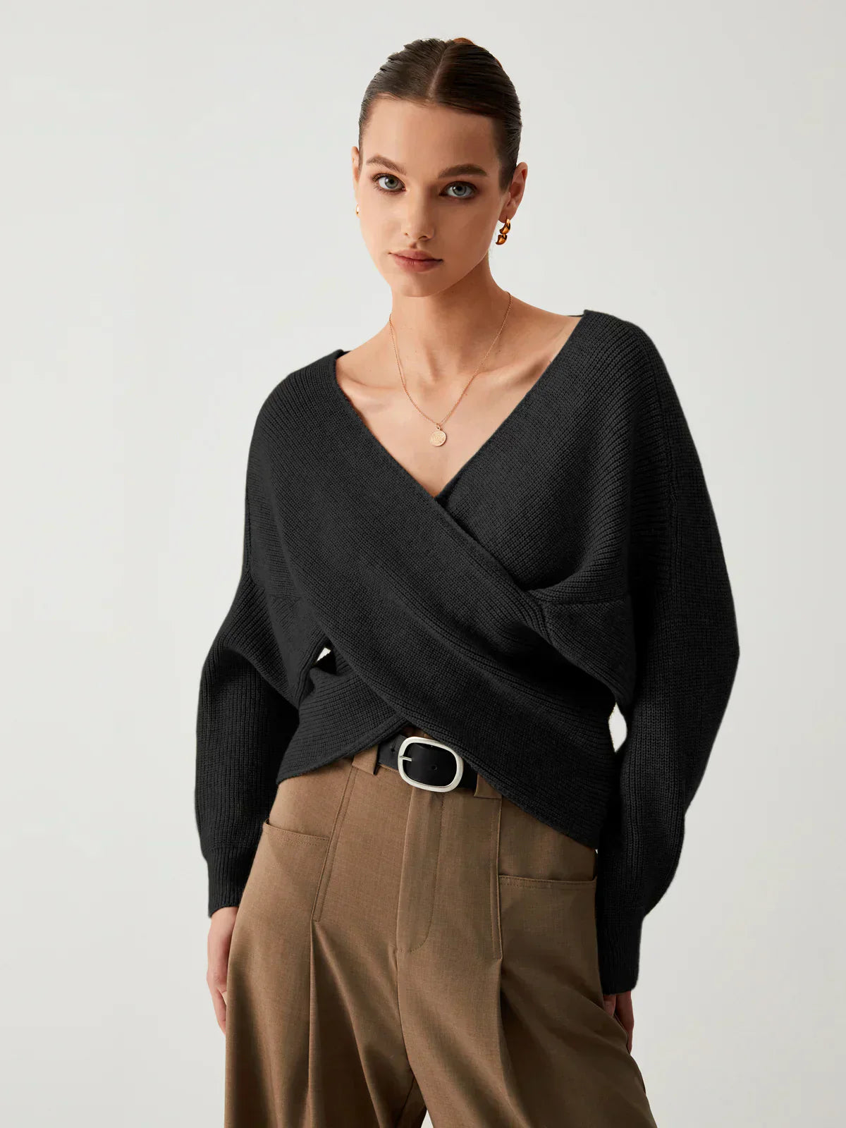 Pull-over V-Croisé | Devant Drapé | Fit Slim