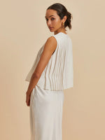 Load image into Gallery viewer, Pleated Tie-Front Sleeveless Blouse | Cotton-Linen Blend