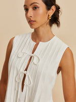 Load image into Gallery viewer, Pleated Tie-Front Sleeveless Blouse | Cotton-Linen Blend