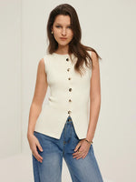 Load image into Gallery viewer, Métier Knit Vest | Button Front | Split Hem