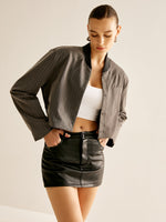 Load image into Gallery viewer, Fondamentale Cropped Pinstripe Jacket | Stand Collar | Contemporary Fit