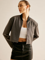 Load image into Gallery viewer, Fondamentale Cropped Pinstripe Jacket | Stand Collar | Contemporary Fit