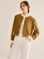 Load image into Gallery viewer, Contrast-Trim Cropped Jacket | Minimalist Design | Everyday Elegance