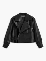 Load image into Gallery viewer, Métier Cropped Leather Jacket | Oversized Lapel | Structured Silhouette