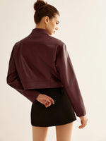 Load image into Gallery viewer, Cropped Faux Leather Jacket | Stand Collar | Minimalist Design
