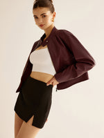 Load image into Gallery viewer, Cropped Faux Leather Jacket | Stand Collar | Minimalist Design