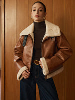 Load image into Gallery viewer, Faux Shearling Aviator Jacket | Oversized Collar | Classic Winter Style