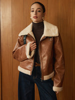 Load image into Gallery viewer, Faux Shearling Aviator Jacket | Oversized Collar | Classic Winter Style