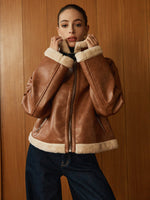 Load image into Gallery viewer, Faux Shearling Aviator Jacket | Oversized Collar | Classic Winter Style